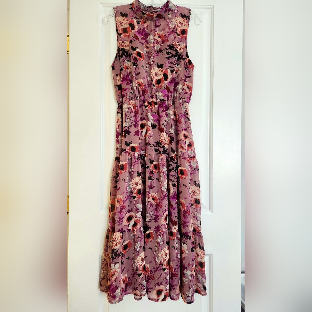 Lulu's Mauve Floral Print Midi Dress - Size S